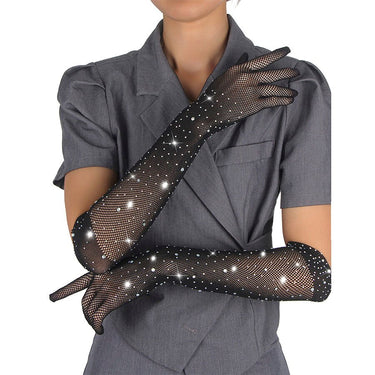 Guanti neri glitter con diamanti di lusso per serate eleganti